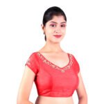 Silk Red Sweetheart Neck Embroidered Blouse - Image 3