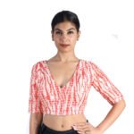 Art Silk Red Tie-Dye Printed V-Neck Saree Blouse - Image 2