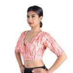 Art Silk Red Tie-Dye Printed V-Neck Saree Blouse - Image 5