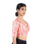 Art Silk Red Tie-Dye Printed V-Neck Saree Blouse - Image 4