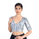 Black Silk Printed V-Neck Saree Blouse - Image 6