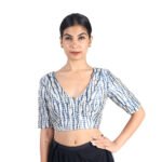 Black Silk Printed V-Neck Saree Blouse - Image 2
