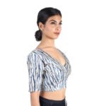 Black Silk Printed V-Neck Saree Blouse - Image 5