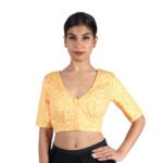 Silk Yellow Bandhani Printed V-Neck Saree Blouse - Image 2