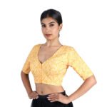 Silk Yellow Bandhani Printed V-Neck Saree Blouse - Image 5