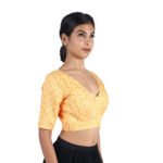 Silk Yellow Bandhani Printed V-Neck Saree Blouse - Image 4