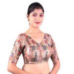 Elegant Brown Print V Neck Blouse | Embroidered Saree Blouse - Image 3