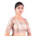 Chic Multi-Color Printed V-Neck Blouse | Embroidered Texture Saree Blouse For Women - Image 3