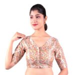 Chic Multi-Color Printed V-Neck Blouse | Embroidered Texture Saree Blouse For Women - Image 4