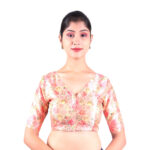 Elegant Pink Multi Print V Neck Blouse