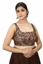 Printed Sleeveless Readymade Silk Blouse | Square Neck | Padded | Open Back Tie-Up | Designer Printed Saree Blouse - Image 2