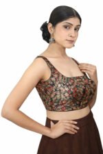 Printed Sleeveless Readymade Silk Blouse | Square Neck | Padded | Open Back Tie-Up | Designer Printed Saree Blouse - Image 4