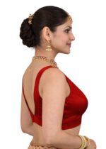 Maroon Bangalori Silk Sleeveless V-Neck Blouse for Women | Padded Cotton Lining | Designer Saree Blouse - Image 3