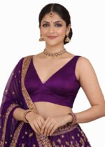 Purple Bangalori Silk Sleeveless V-Neck Blouse for Women | Padded Cotton Lining | Designer Saree Blouse - Image 5