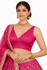 Rani Pink Bangalori Silk Sleeveless V-Neck Blouse for Women | Padded Cotton Lining | Designer Saree Blouse - Image 5