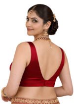 Maroon Bangalori Silk Sleeveless V-Neck Blouse for Women | Padded Cotton Lining | Designer Saree Blouse - Image 4