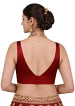 Maroon Bangalori Silk Sleeveless V-Neck Blouse for Women | Padded Cotton Lining | Designer Saree Blouse - Image 2