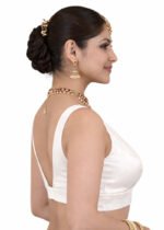 White Bangalori Silk Sleeveless V-Neck Blouse for Women | Padded Cotton Lining | Designer Saree Blouse - Image 3