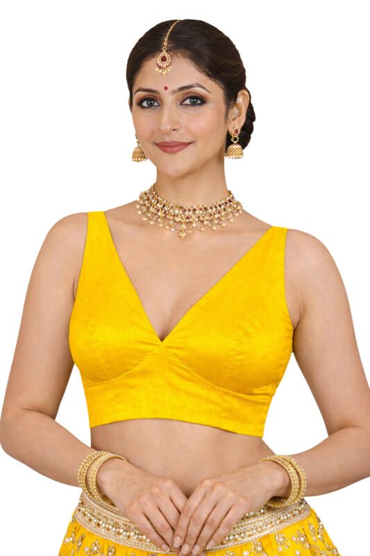 Yellow Silk V-Neck Blouse